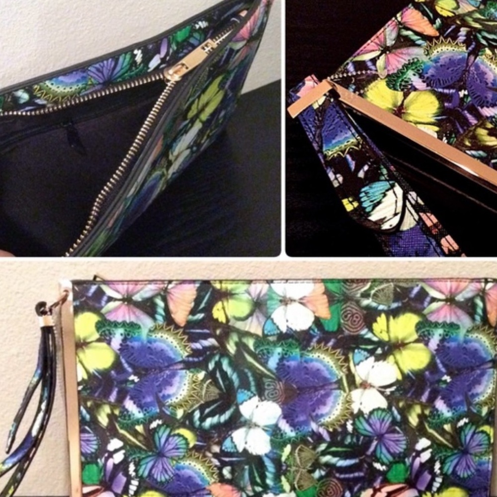 New Mundi Butterfly Clutch Wristlet Gold tone hardware